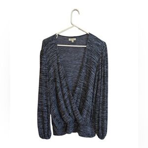 Max Studio Blue and Black Marled Faux Wrap Sweater Size XL